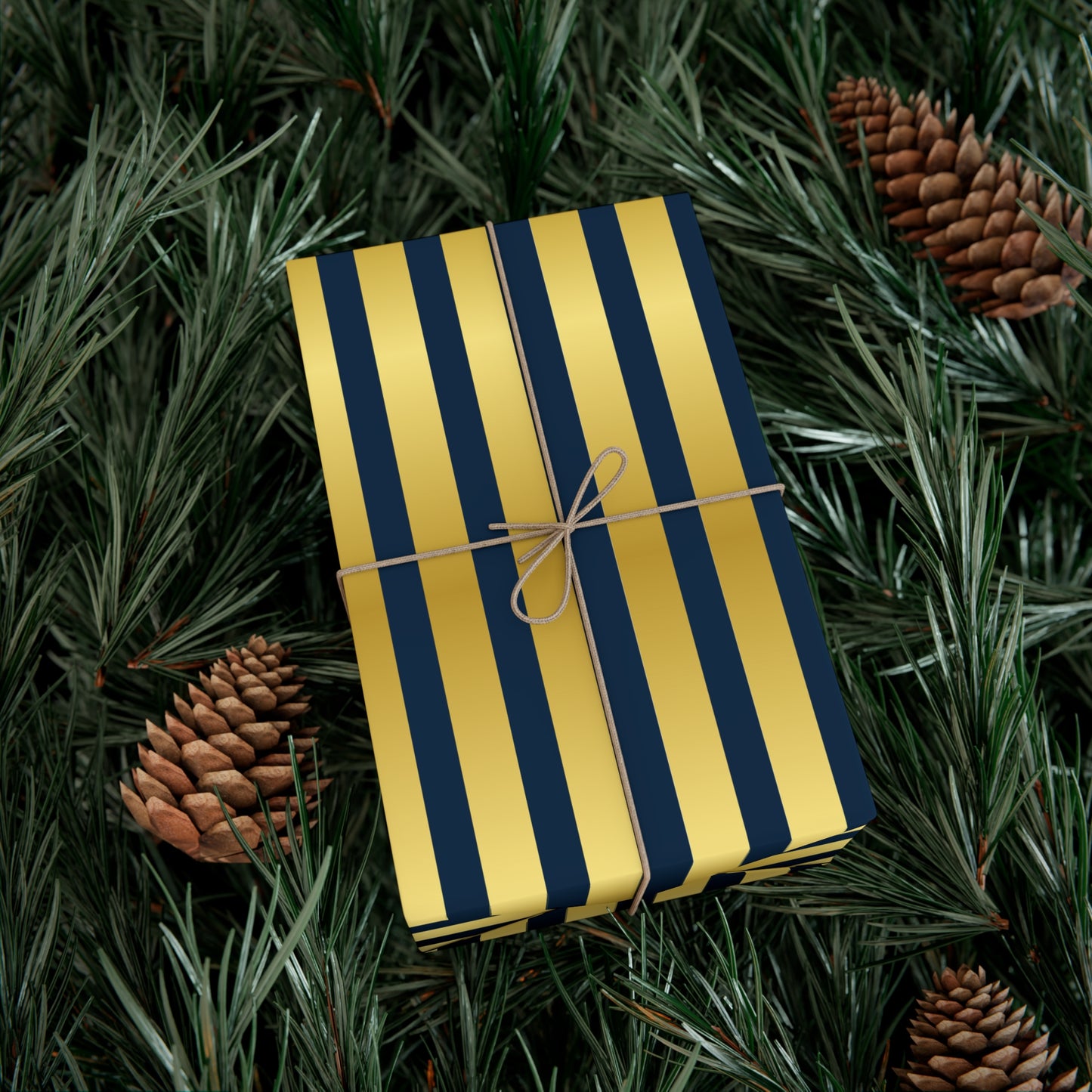 Royal Blue and Gold Lines Christmas Wrapping Paper