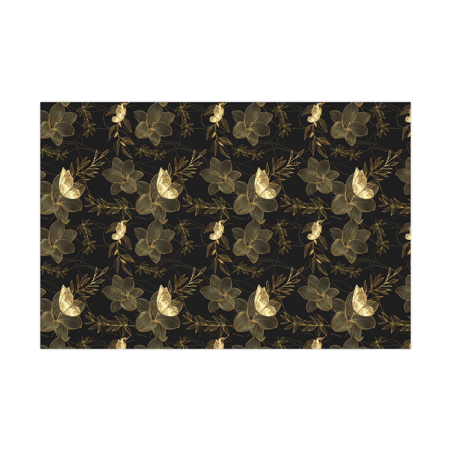 Gold Flowers Christmas Wrapping Paper