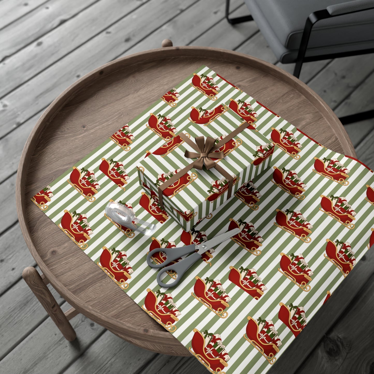 Lined Sleigh Christmas Wrapping Paper