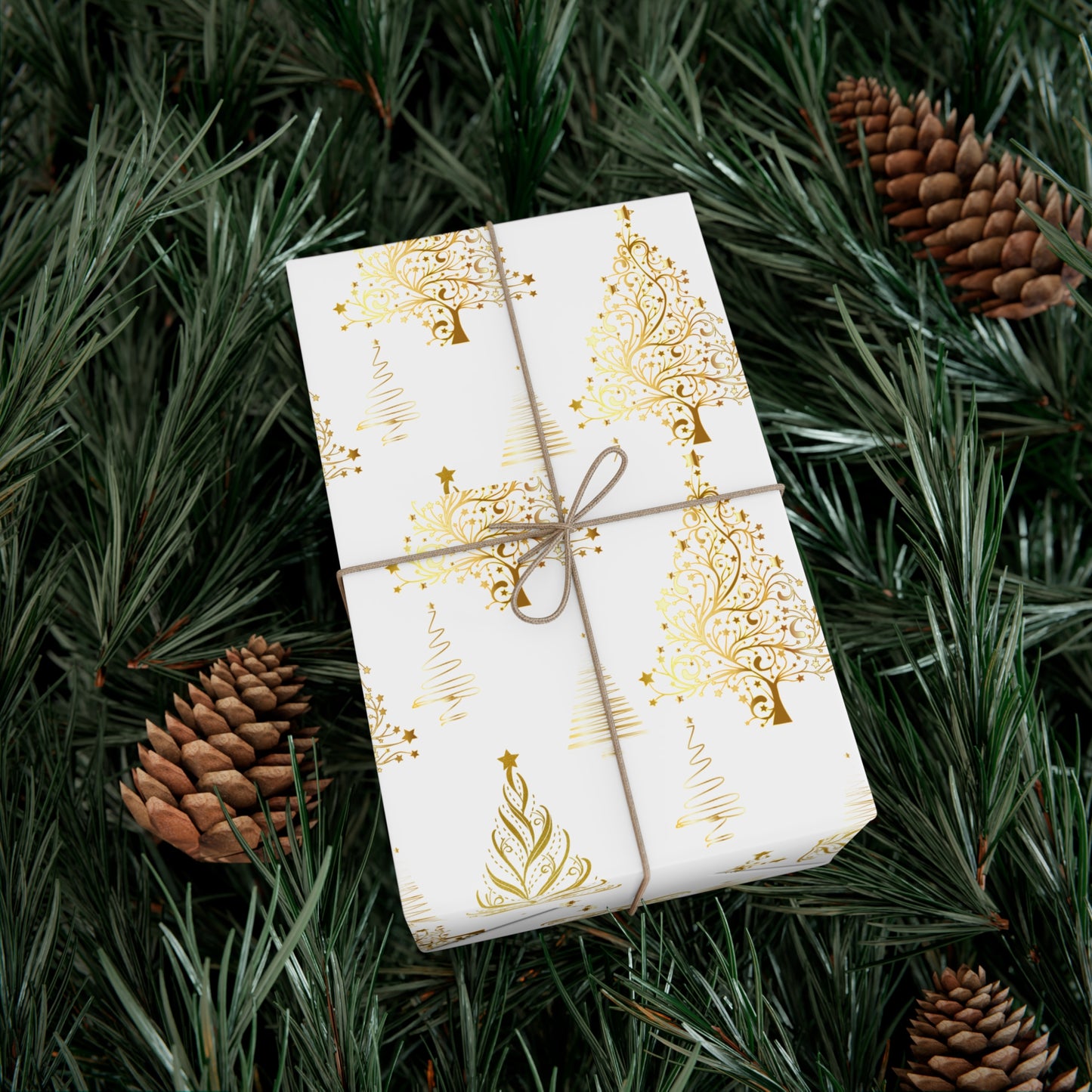 Gold and White Trees Christmas Wrapping Paper