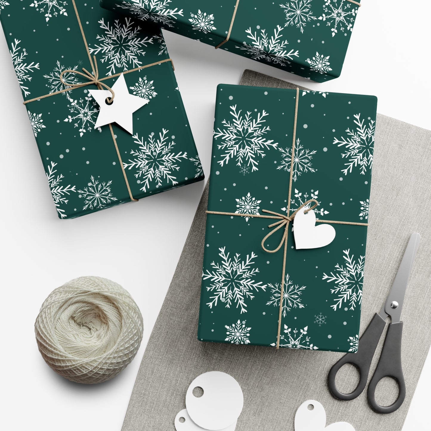 Emerald Snowflakes Christmas Wrapping Paper