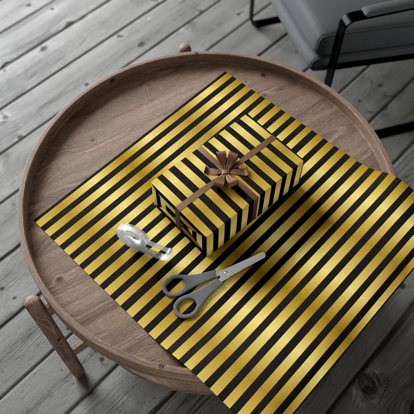 Black and Gold Lines Christmas Wrapping Paper