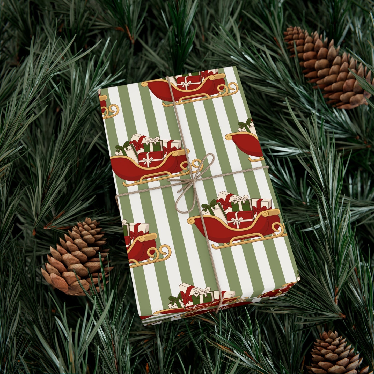 Lined Sleigh Christmas Wrapping Paper