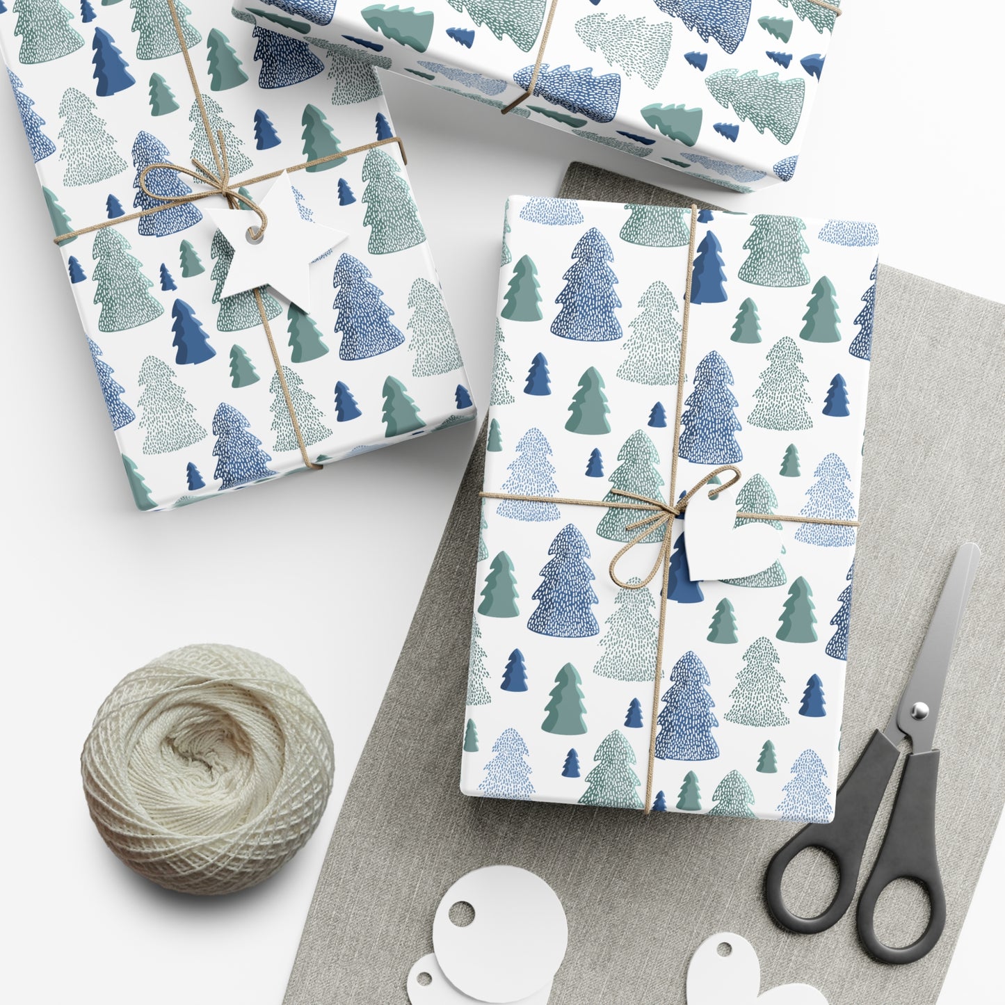 Blue Christmas Trees Christmas Wrapping Paper