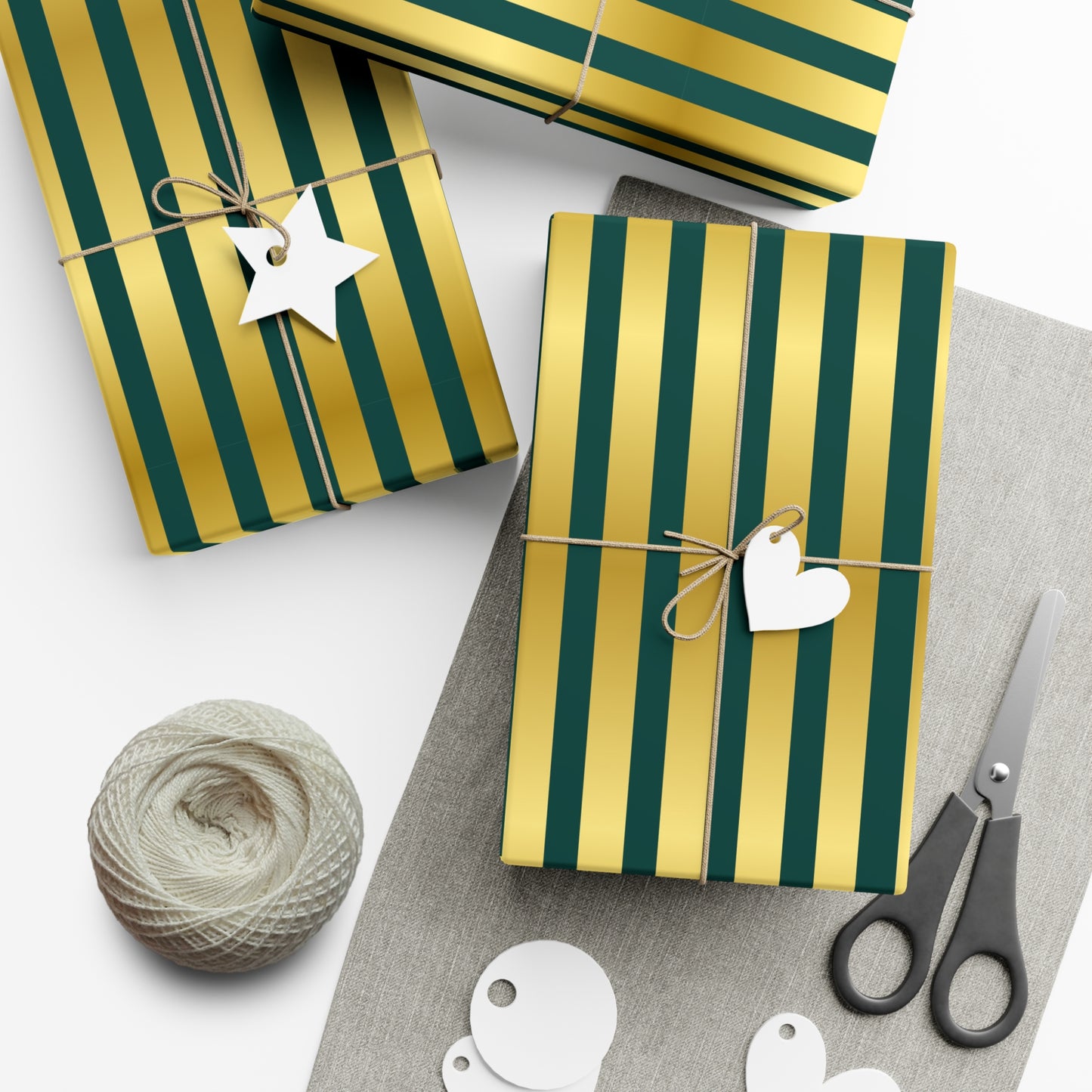 Emerald and Gold Lines Christmas Wrapping Paper