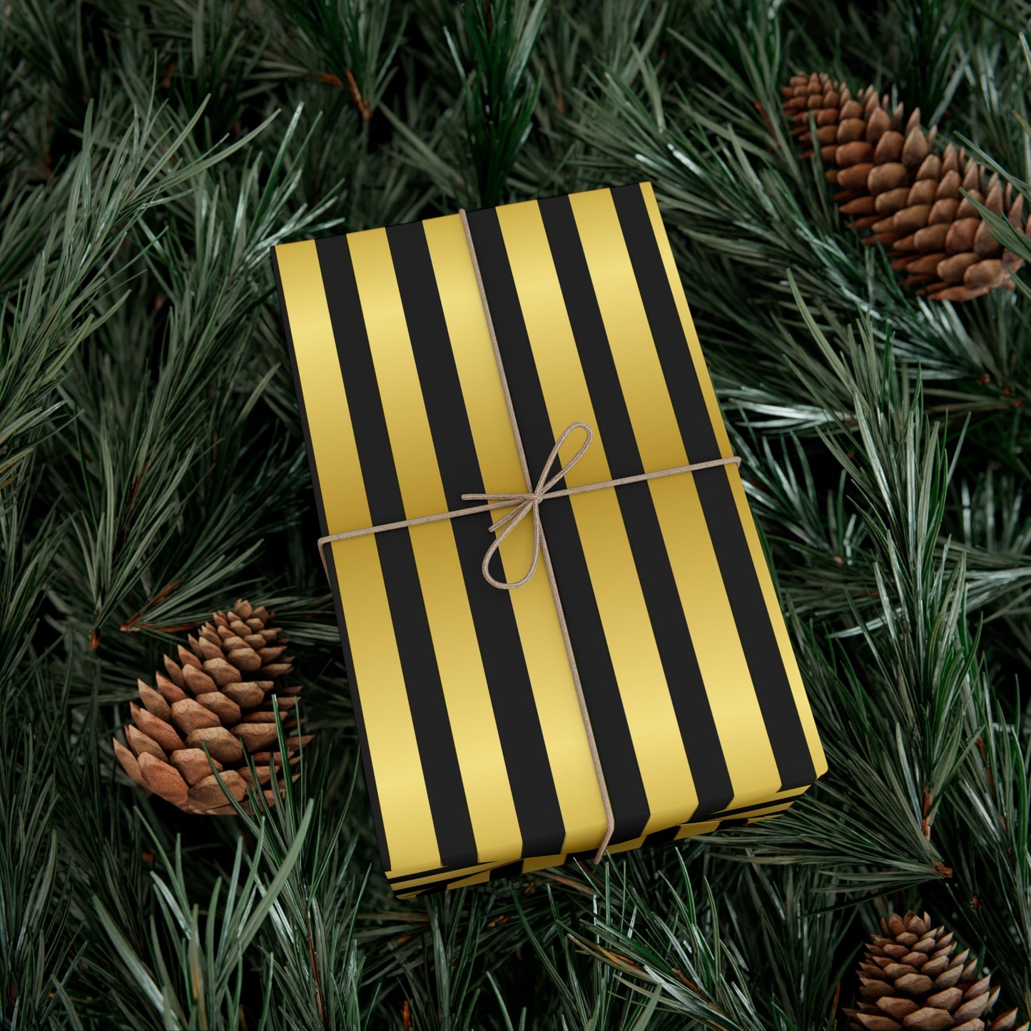 Black and Gold Lines Christmas Wrapping Paper