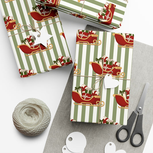 Lined Sleigh Christmas Wrapping Paper