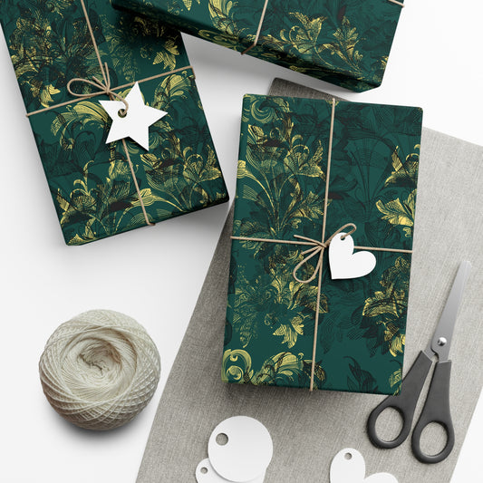 Emerald Abstract Waves Christmas Wrapping Paper