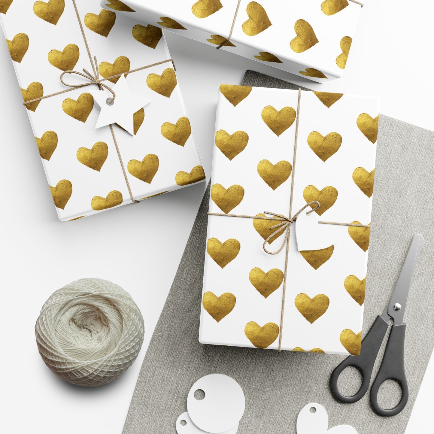 Gold Hearts Christmas Wrapping Paper