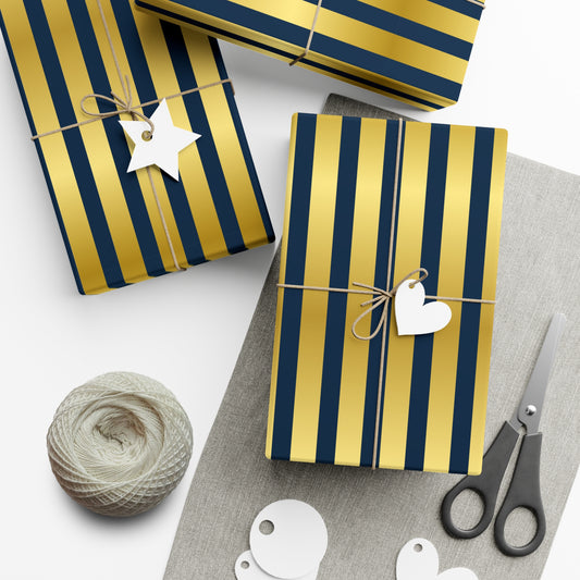 Royal Blue and Gold Lines Christmas Wrapping Paper