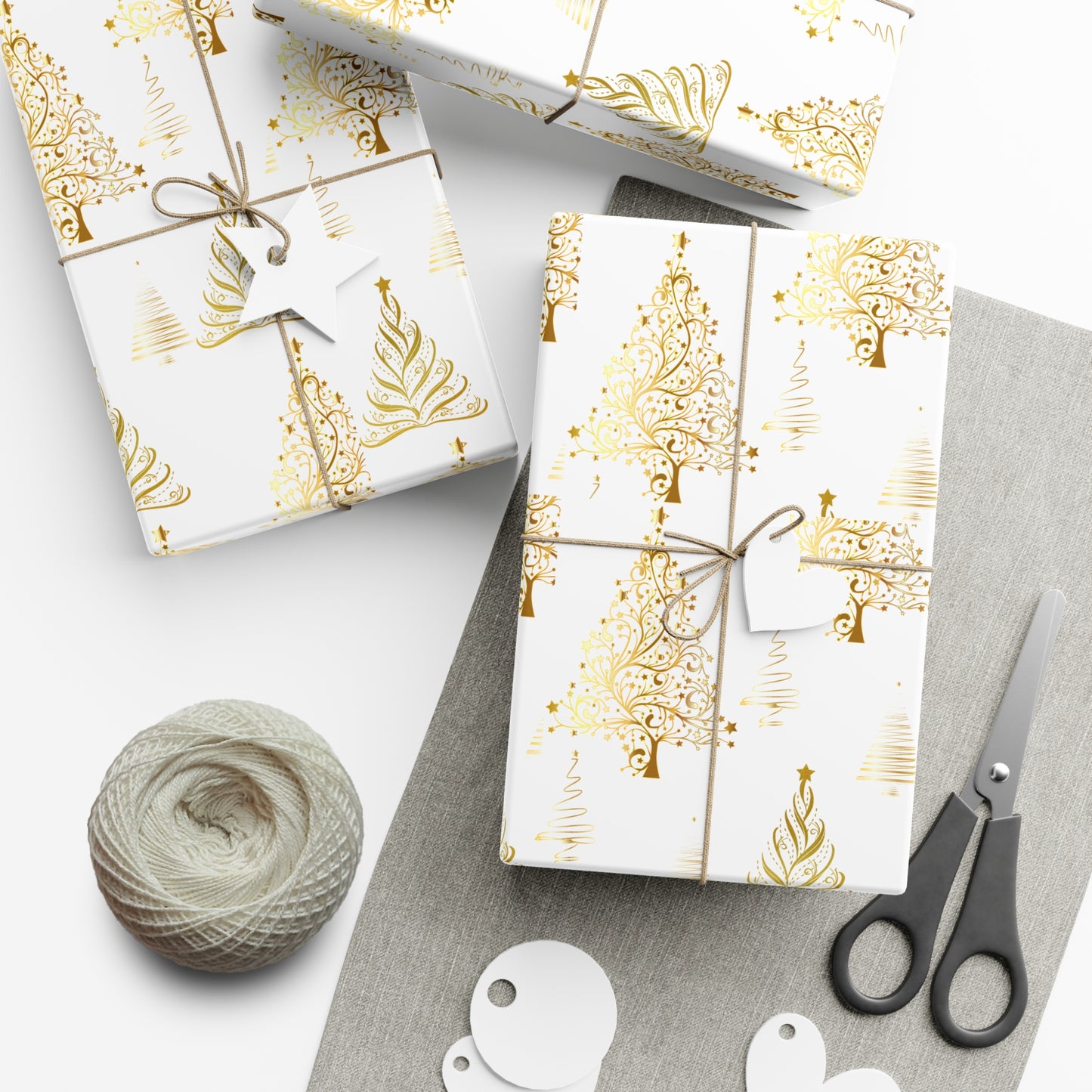 Gold and White Trees Christmas Wrapping Paper