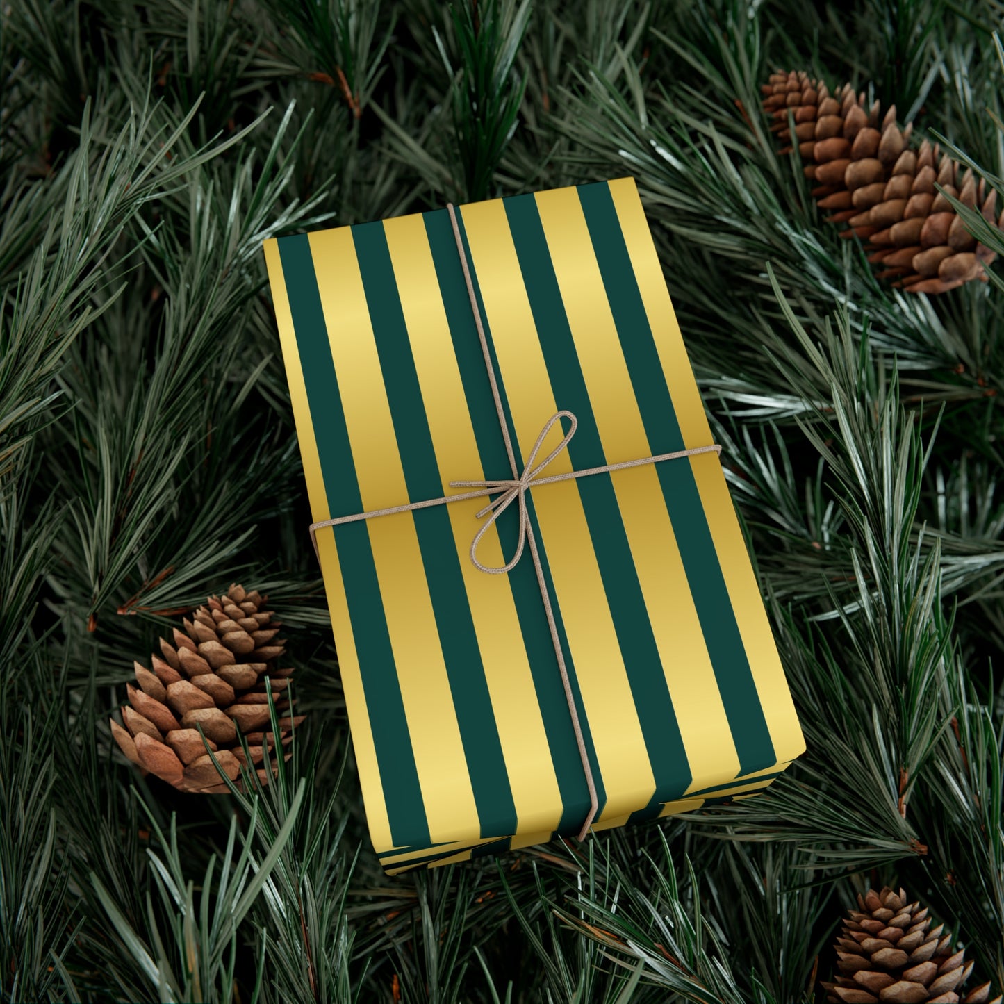 Emerald and Gold Lines Christmas Wrapping Paper