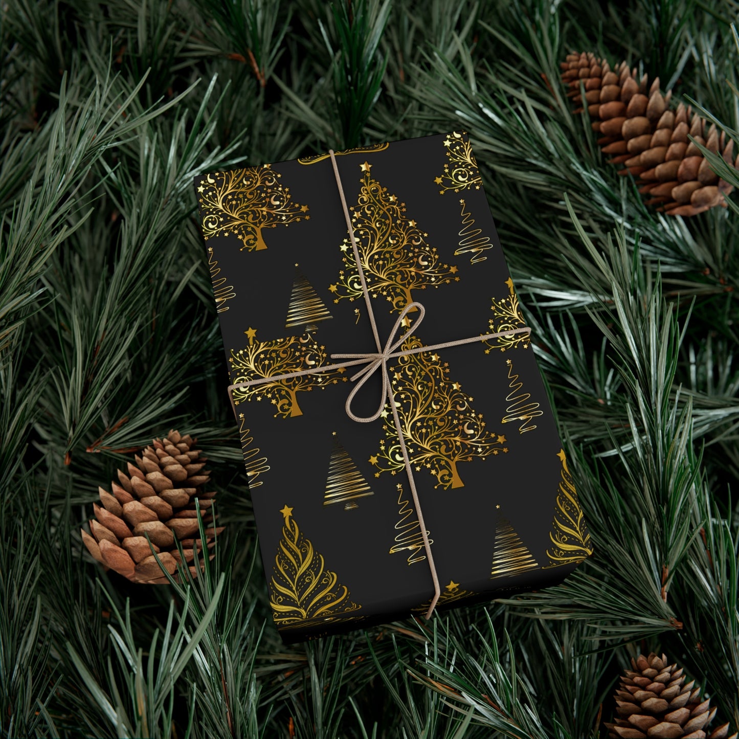 Gold and Black Trees Christmas Wrapping Paper