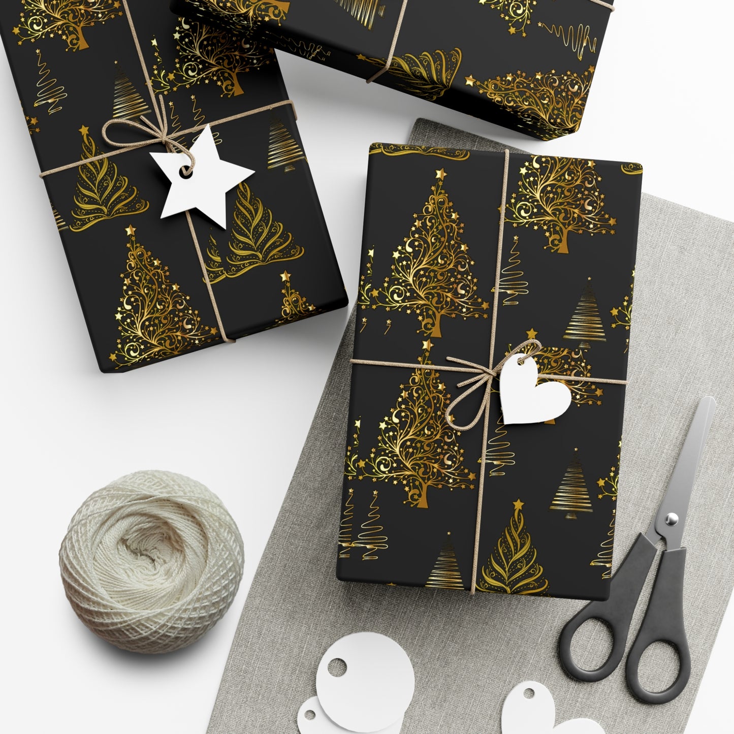 Gold and Black Trees Christmas Wrapping Paper