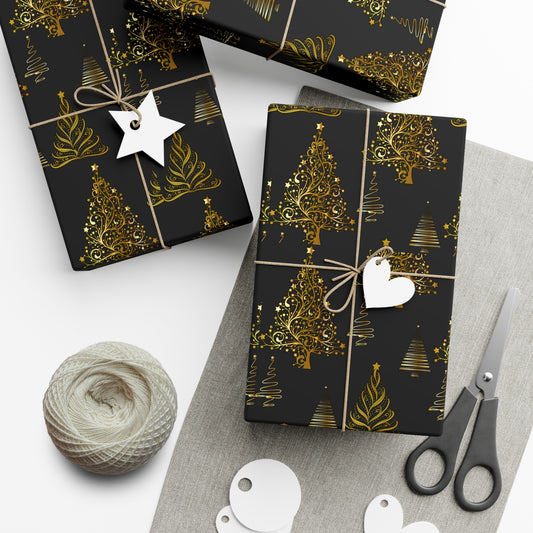 Gold and Black Trees Christmas Wrapping Paper