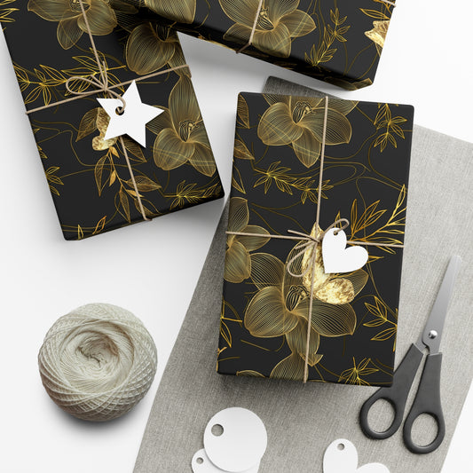 Gold Flowers Christmas Wrapping Paper