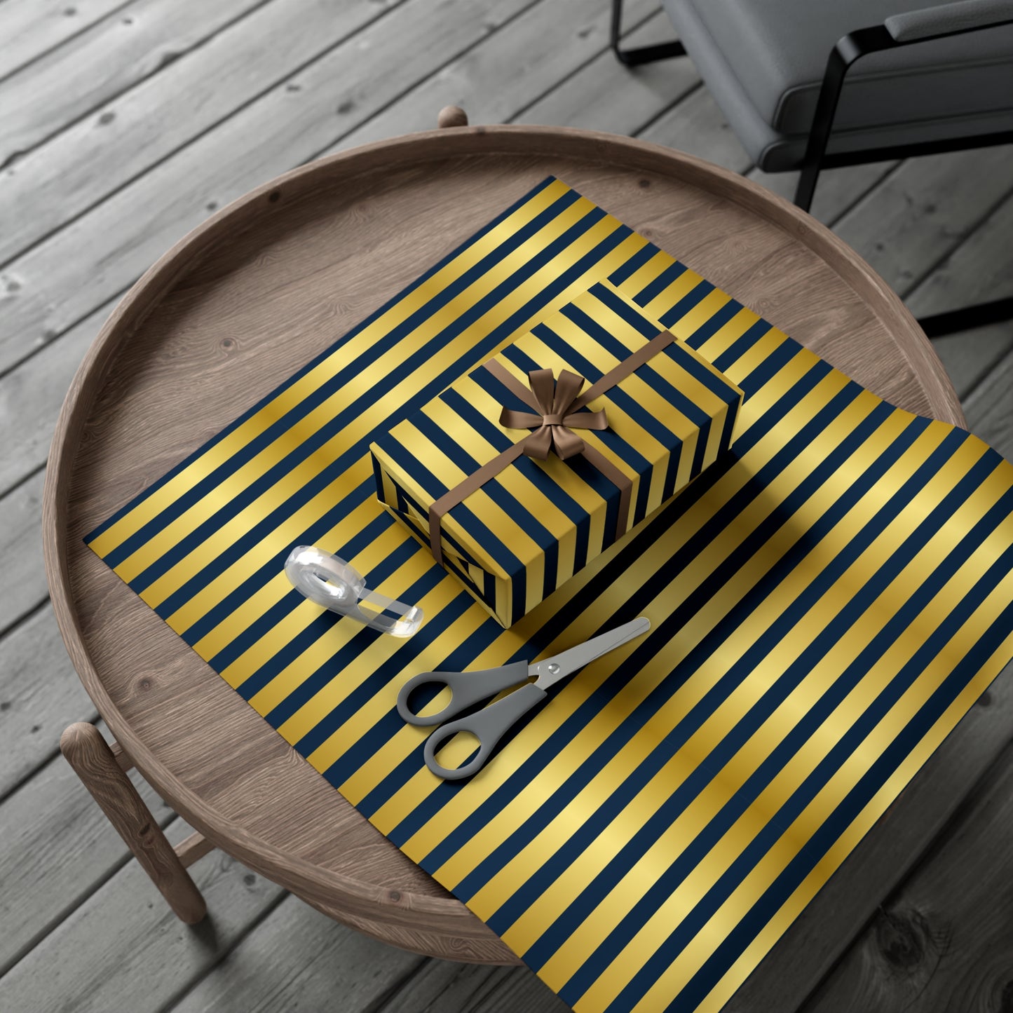 Royal Blue and Gold Lines Christmas Wrapping Paper