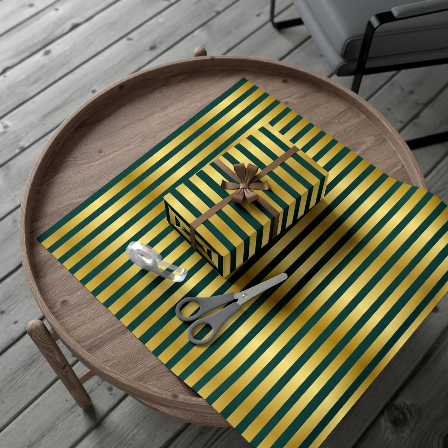 Emerald and Gold Lines Christmas Wrapping Paper