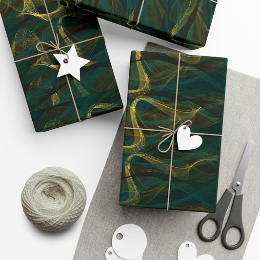 Emerald Abstract Waves Christmas Wrapping Paper