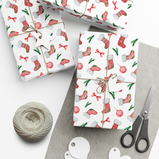 Red Stockings Christmas Wrapping Paper