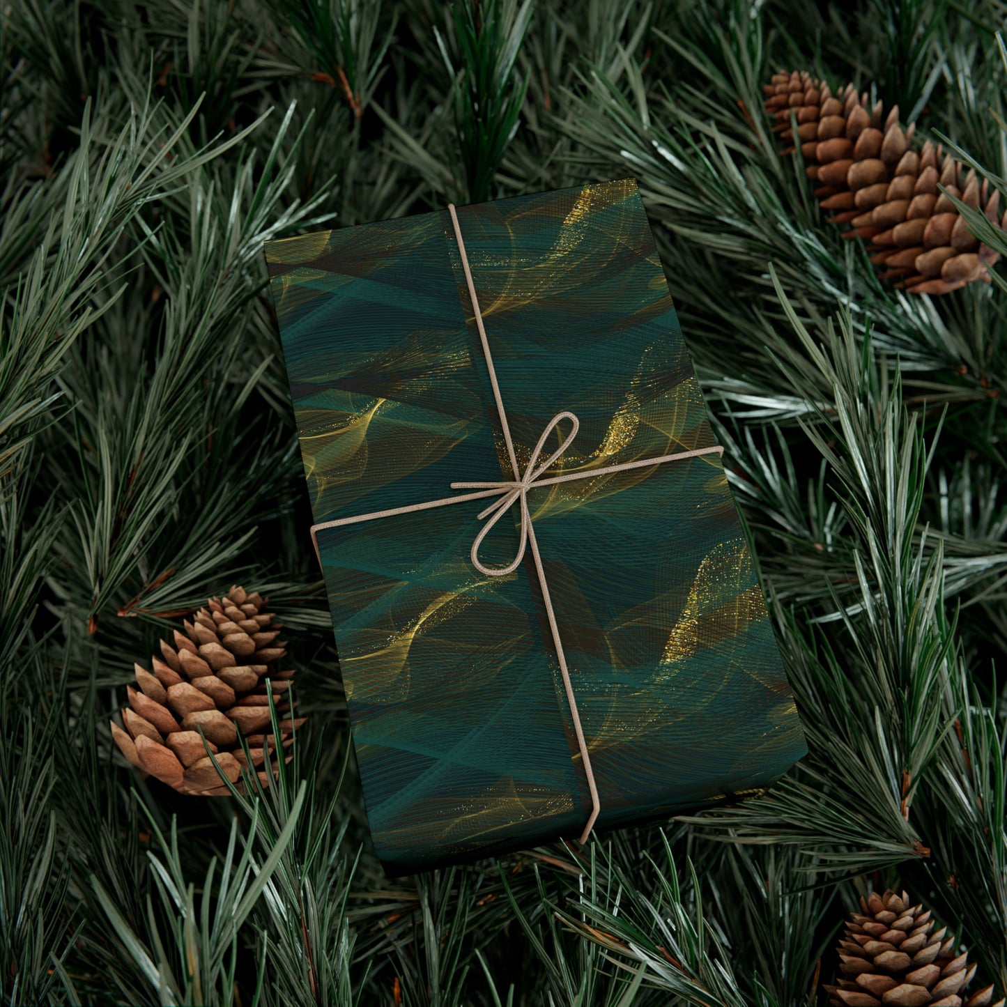 Emerald Abstract Waves Christmas Wrapping Paper