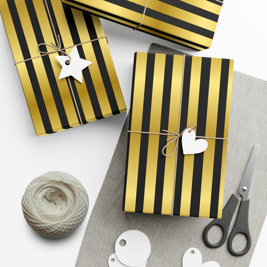 Black and Gold Lines Christmas Wrapping Paper